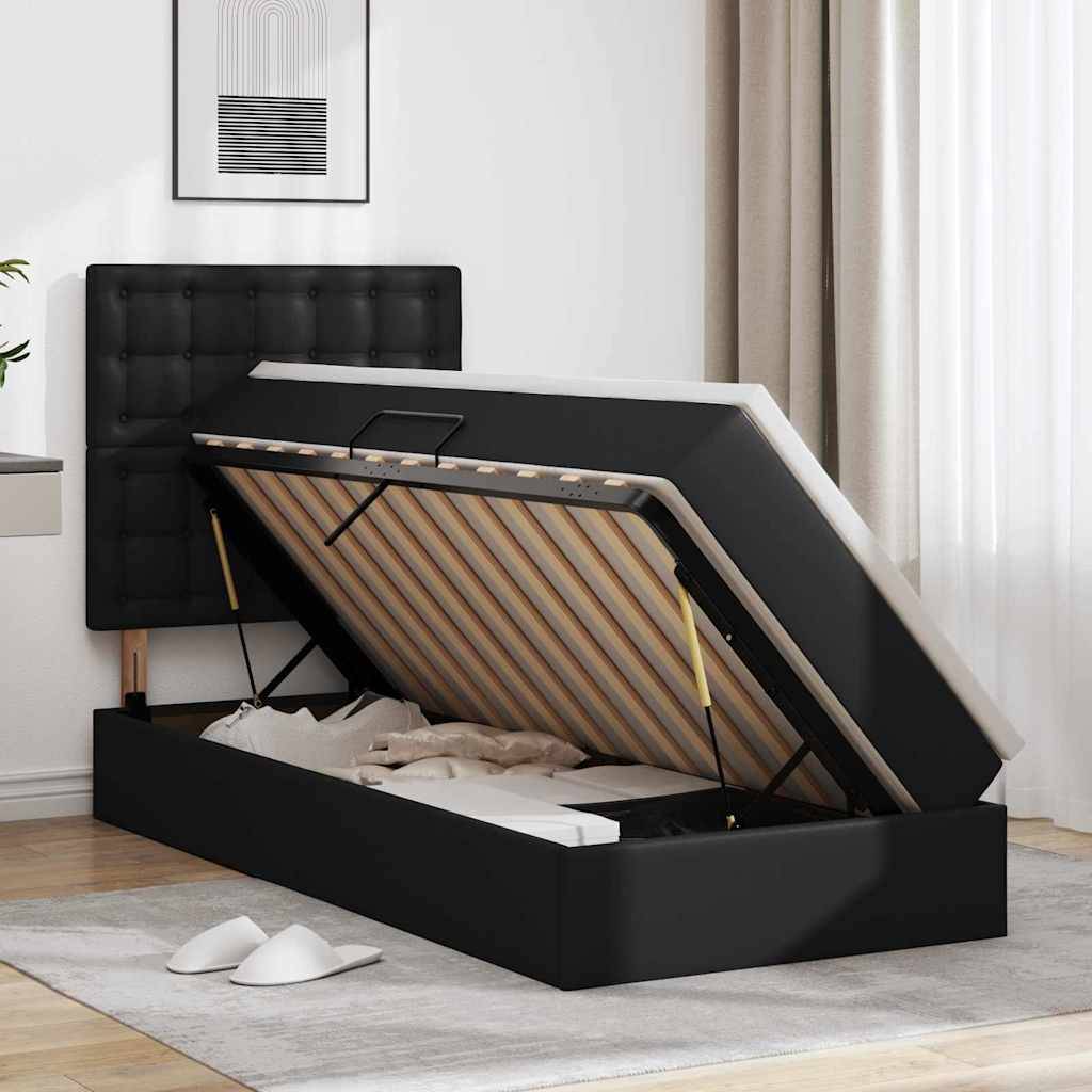 vidaXL Aufbewahrungsbett mit Kopfteil Schwarz 90 x 190 cm Kunstleder
