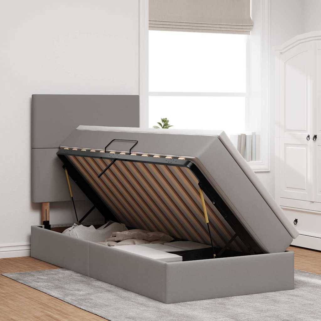 vidaXL LED-Speicherbett mit Matratze Taupe 90 x 200 cm Stoff