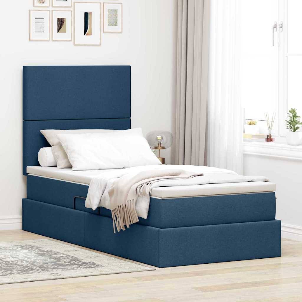 vidaXL Aufbewahrungsbett mit Matratze Blau 100 x 200 cm Stoff