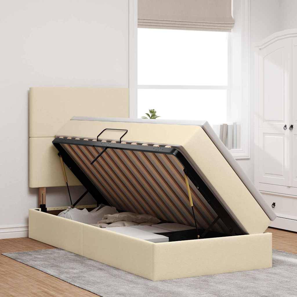 vidaXL Aufbewahrungsbett mit Matratze Creme 100 x 200 cm Stoff