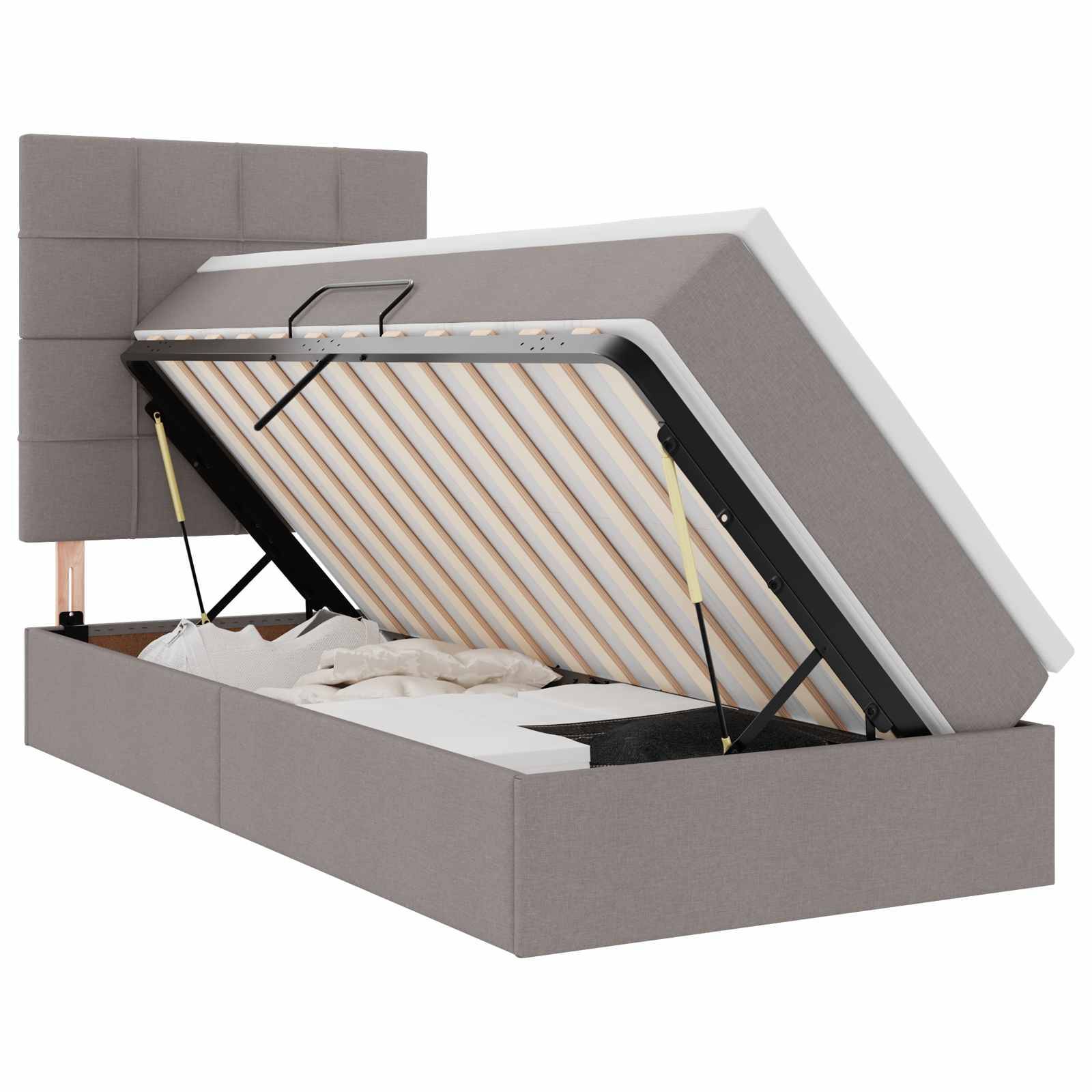 vidaXL LED-Speicherbett mit Matratze Taupe 90 x 190 cm Stoff