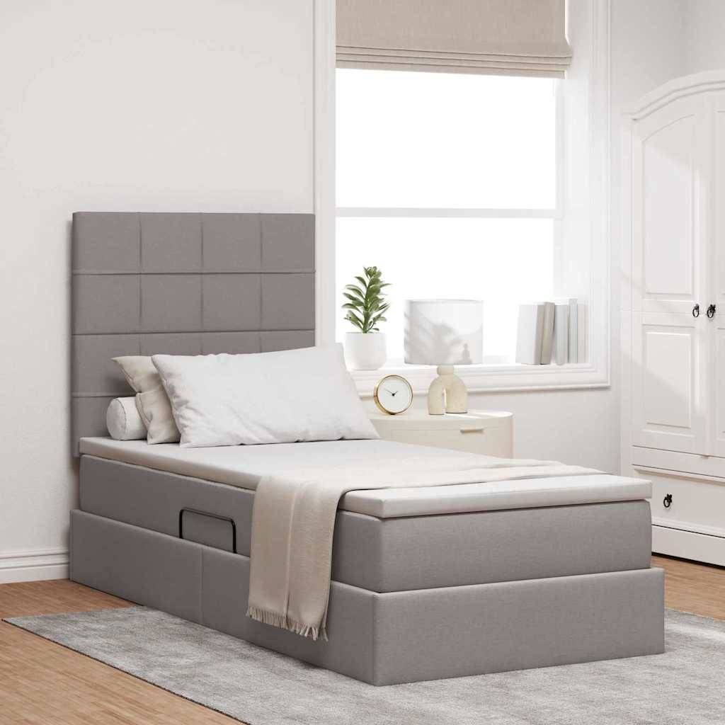vidaXL LED-Speicherbett mit Matratze Taupe 90 x 190 cm Stoff