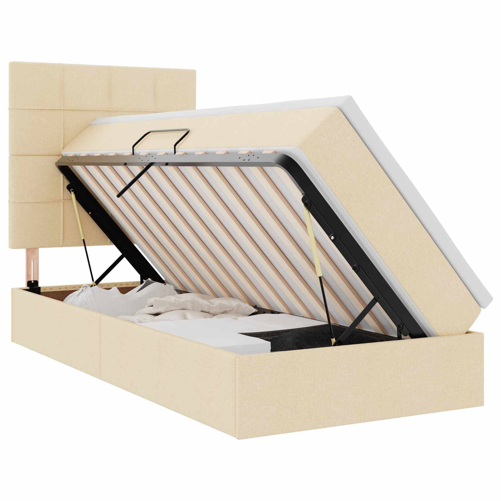 vidaXL LED-Speicherbett mit Matratze Creme 90 x 190 cm Stoff