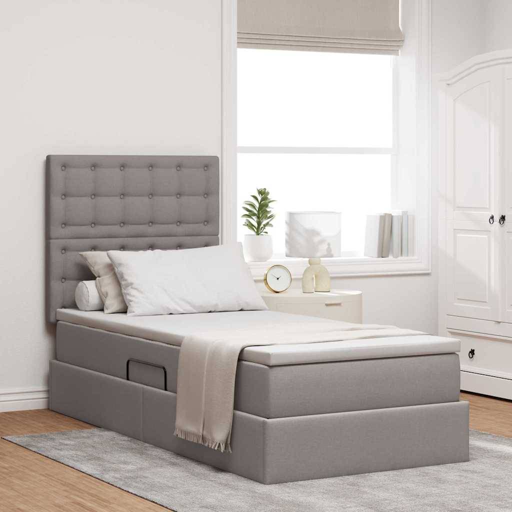 vidaXL LED-Speicherbett mit Matratze Taupe 100 x 200 cm Stoff