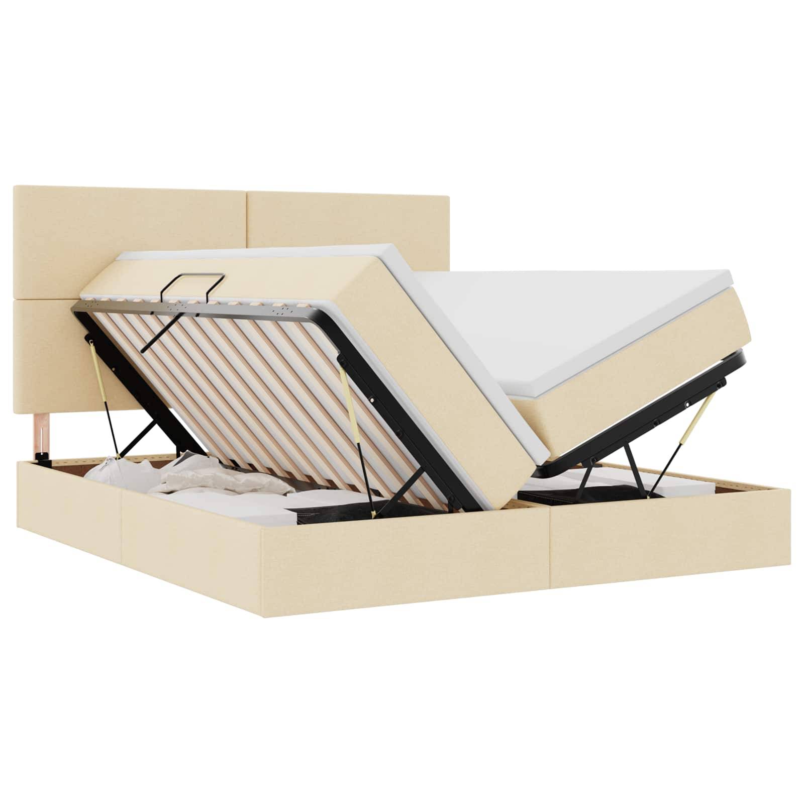 vidaXL LED-Speicherbett mit Matratze Creme 200 x 200 cm Stoff