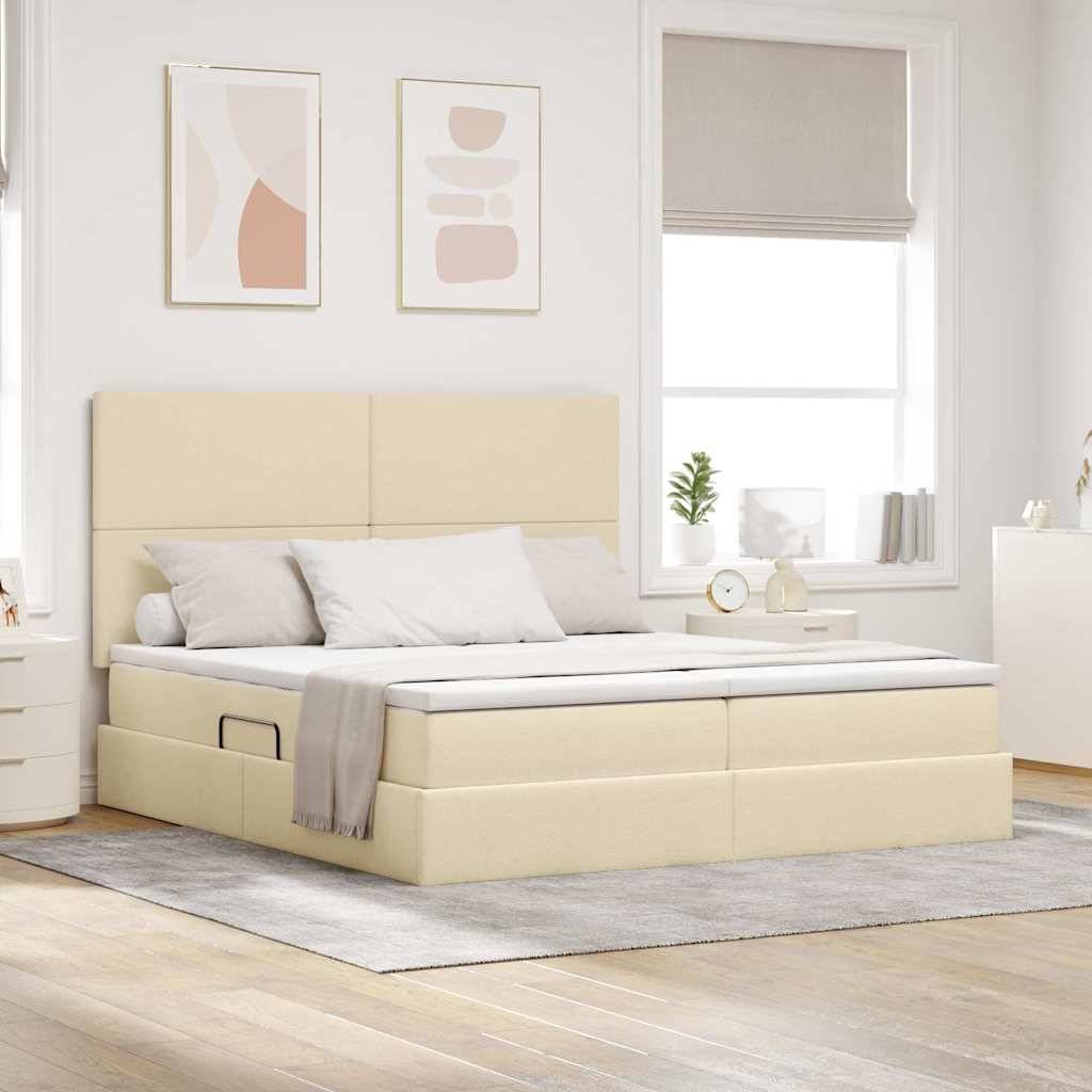 vidaXL LED-Speicherbett mit Matratze Creme 200 x 200 cm Stoff