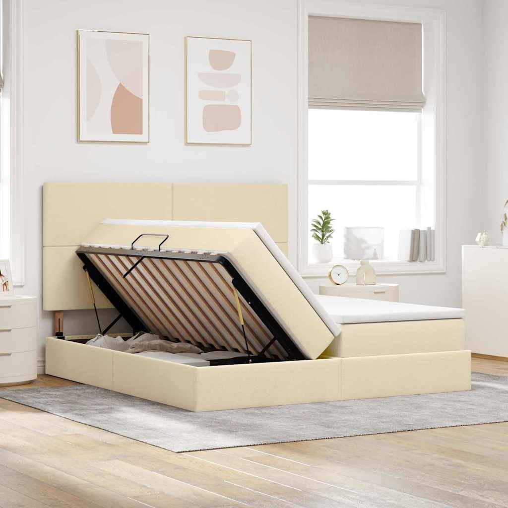 vidaXL LED-Speicherbett mit Matratze Creme 200 x 200 cm Stoff