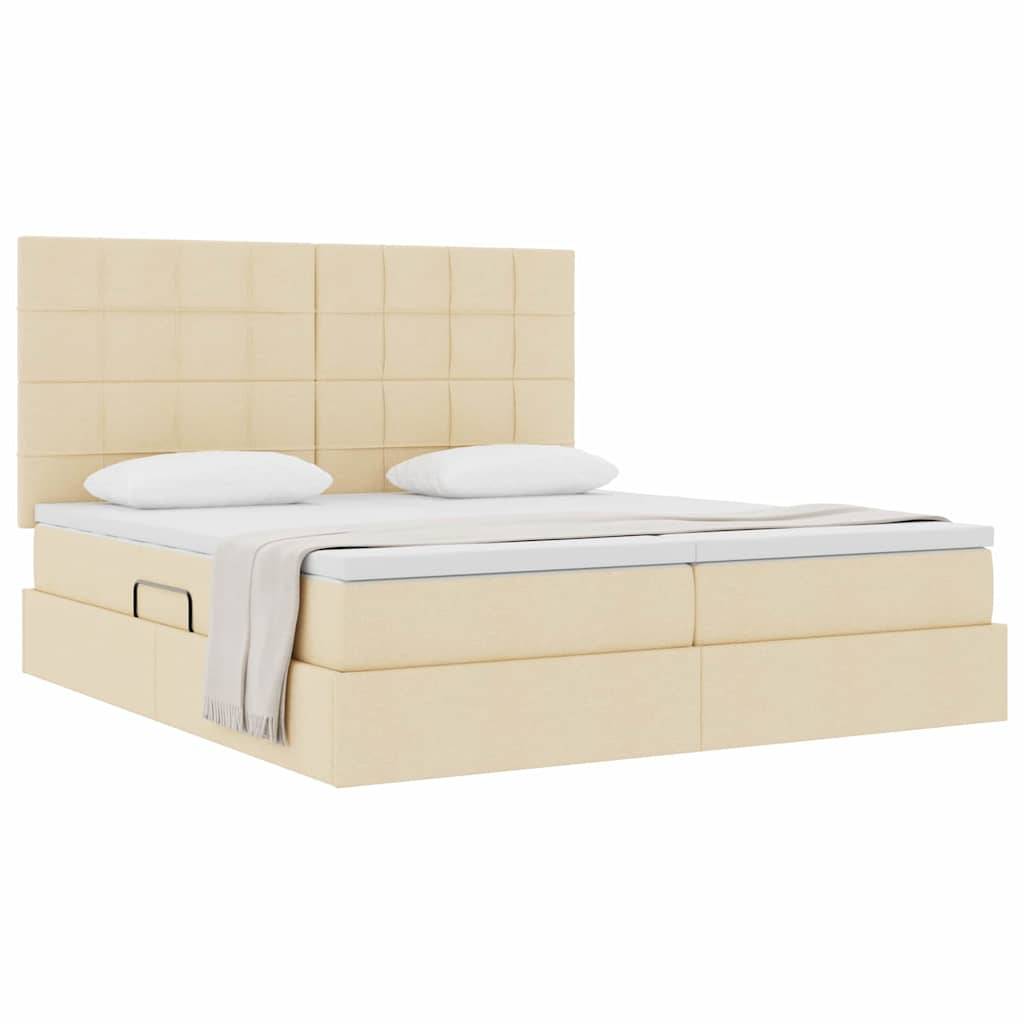 vidaXL Aufbewahrungsbett mit Kopfteil Creme 200 x 200 cm Stoff