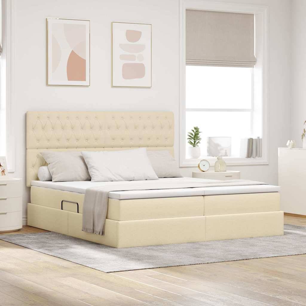 vidaXL LED-Speicherbett mit Matratze Creme 180 x 200 cm Stoff