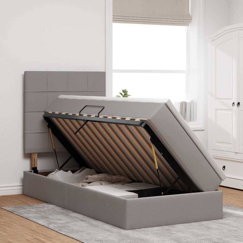 vidaXL LED-Speicherbett mit Matratze Taupe 90 x 190 cm Stoff