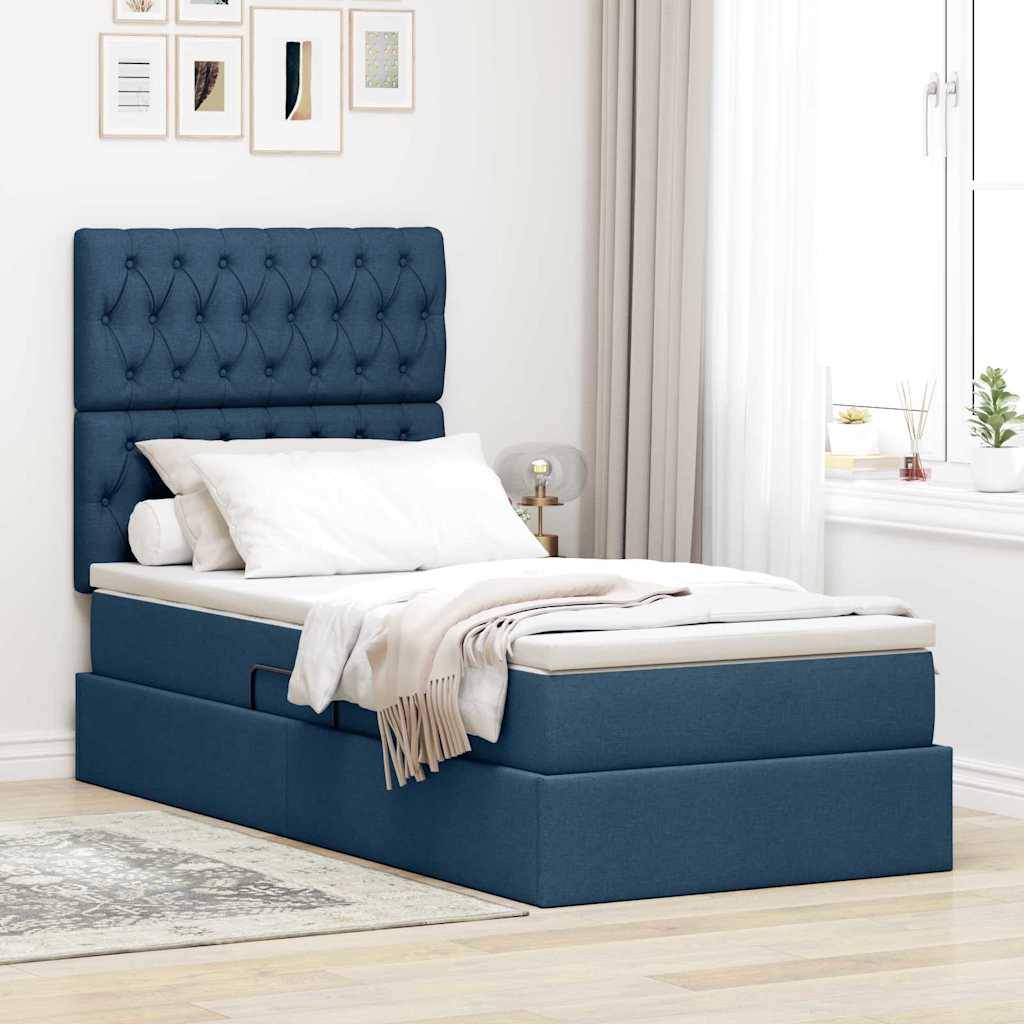 vidaXL Aufbewahrungsbett mit Matratze Blau 100 x 200 cm Stoff