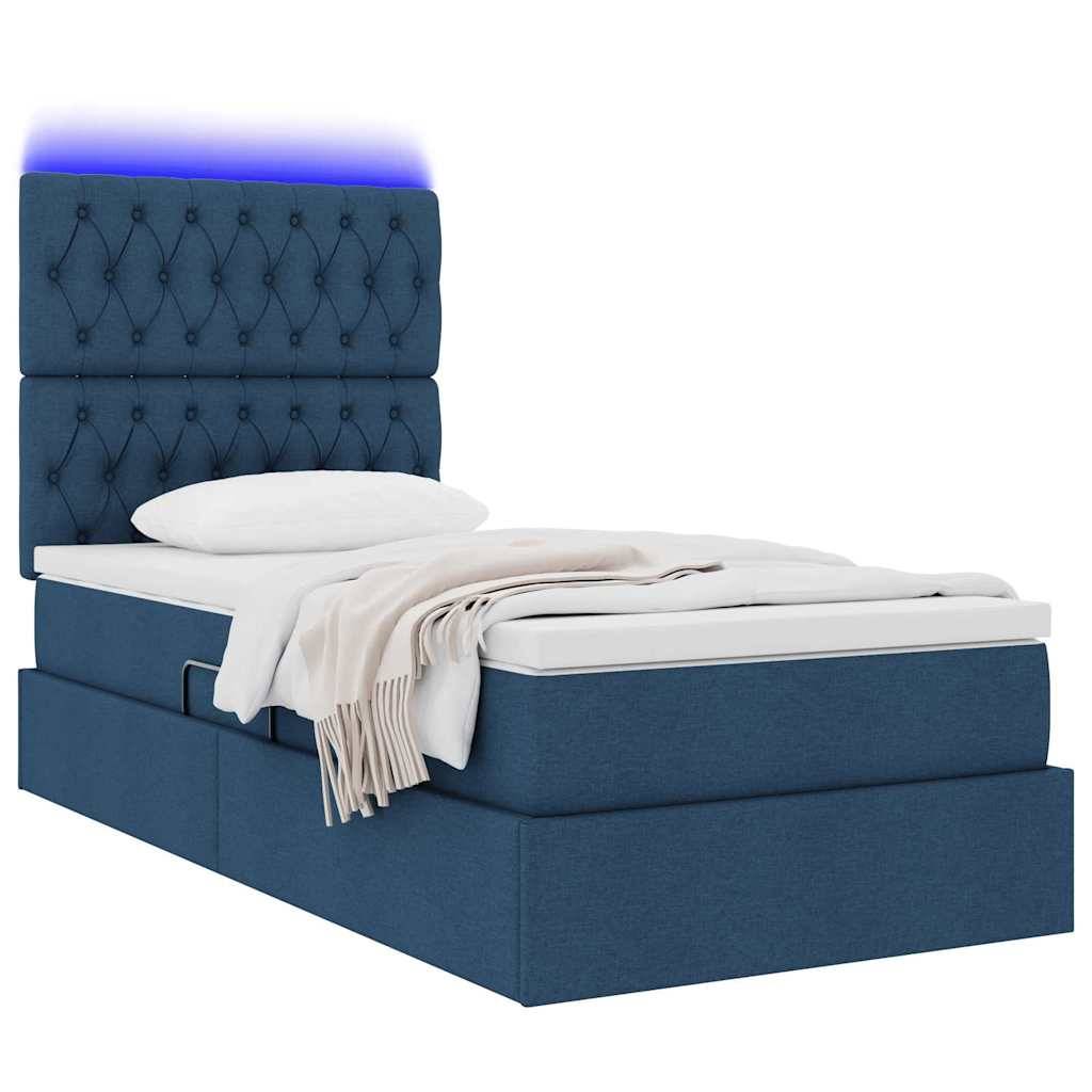 vidaXL LED-Speicherbett mit Matratze Blau 100 x 200 cm Stoff