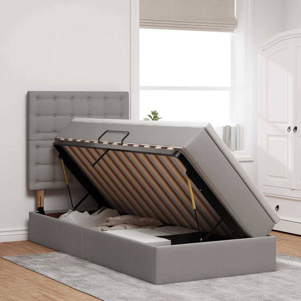 vidaXL LED-Speicherbett mit Matratze Taupe 100 x 200 cm Stoff