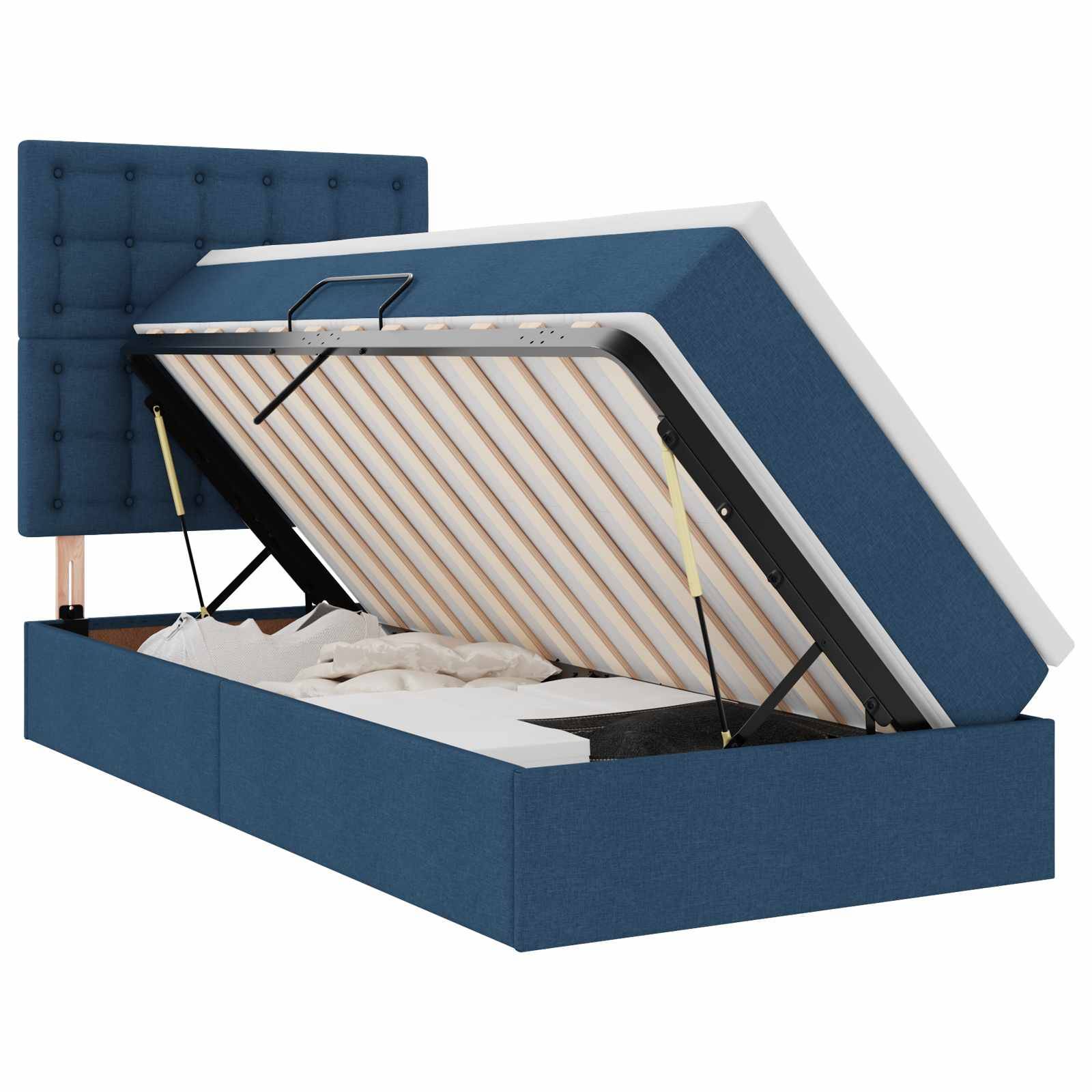 vidaXL LED-Speicherbett mit Matratze Blau 90 x 200 cm Stoff