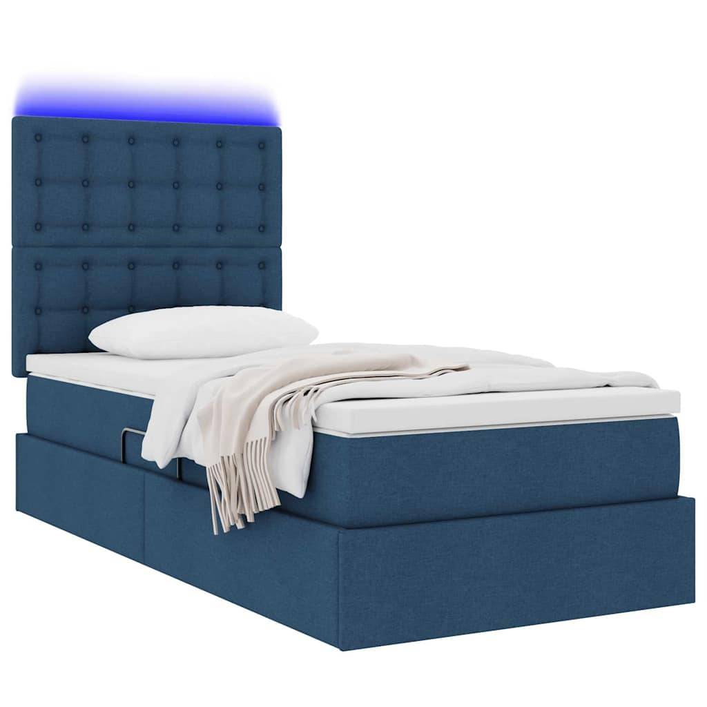 vidaXL LED-Speicherbett mit Matratze Blau 90 x 200 cm Stoff