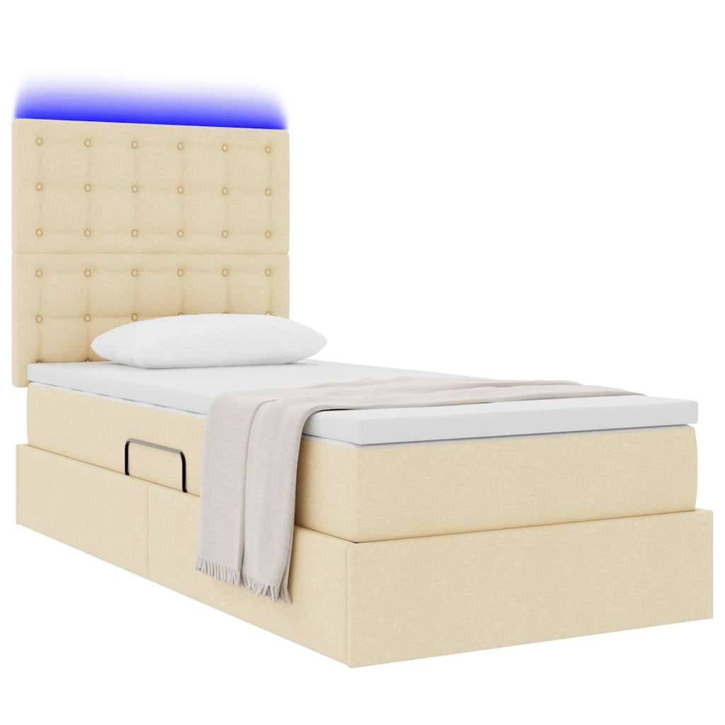 vidaXL LED-Speicherbett mit Matratze Creme 90 x 200 cm Stoff