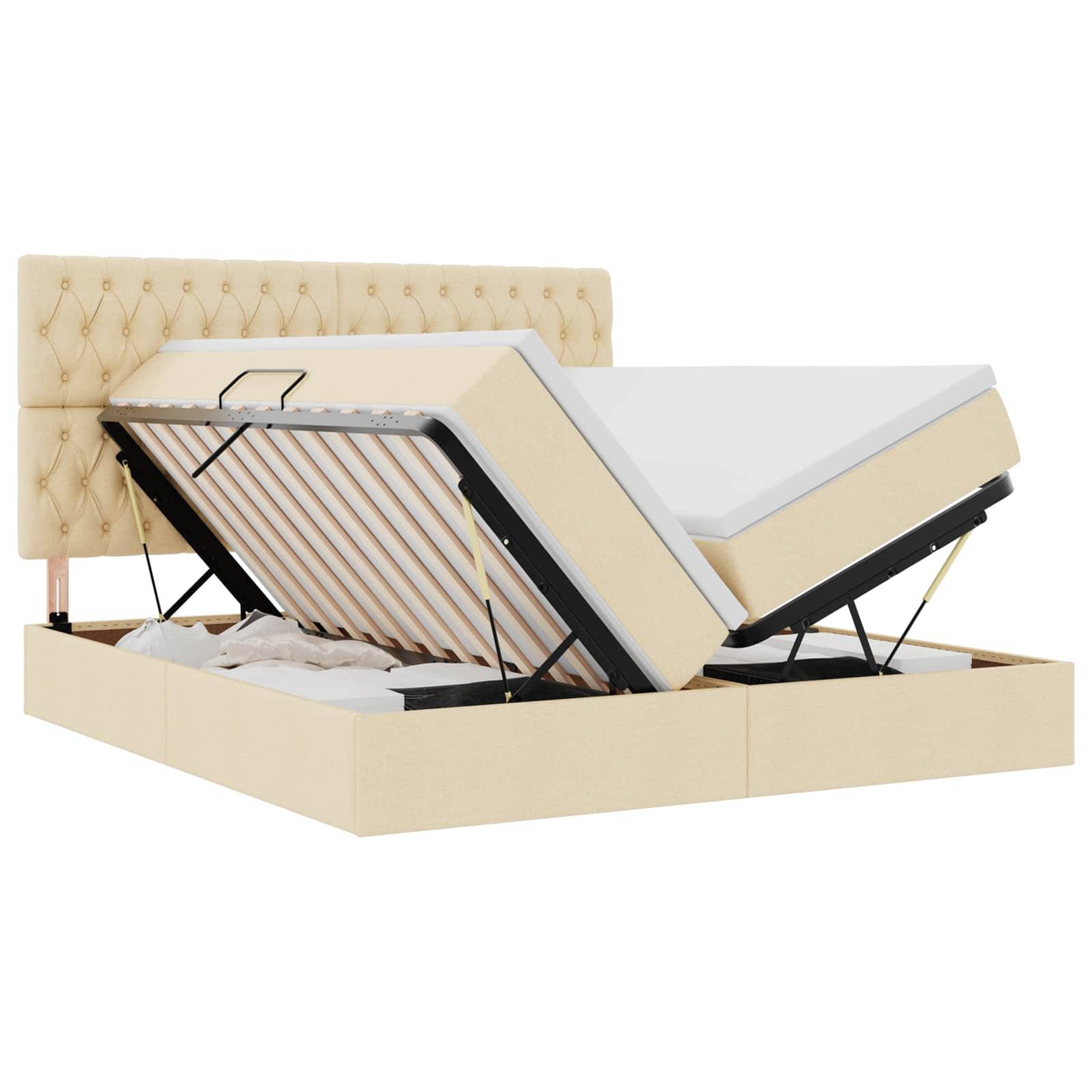 vidaXL Aufbewahrungsbett mit Kopfteil Creme 200 x 200 cm Stoff
