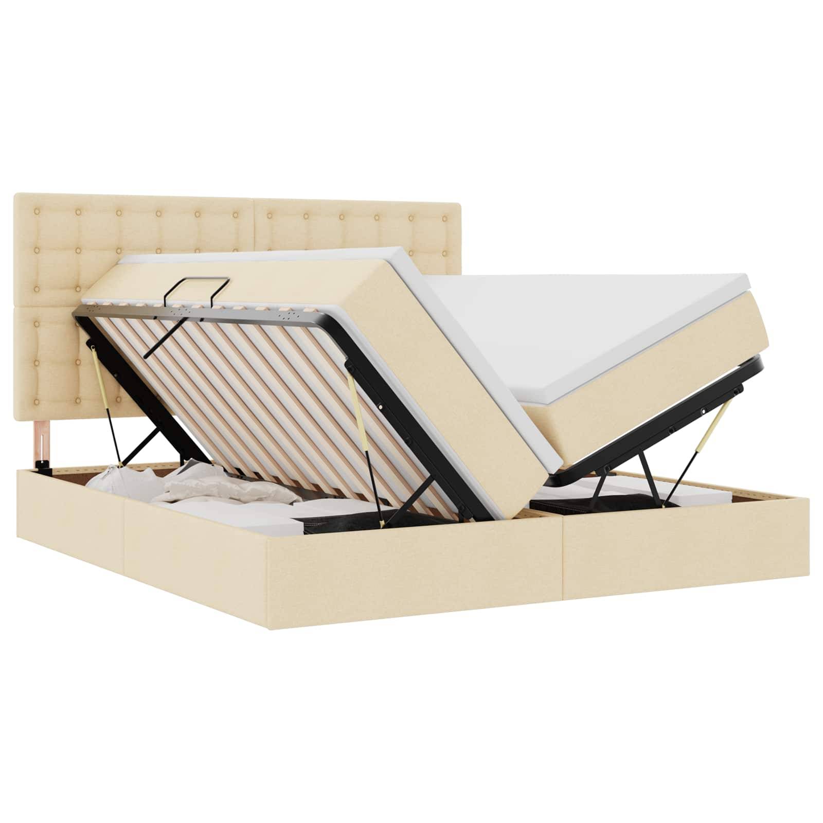vidaXL Aufbewahrungsbett mit Kopfteil Creme 200 x 200 cm Stoff