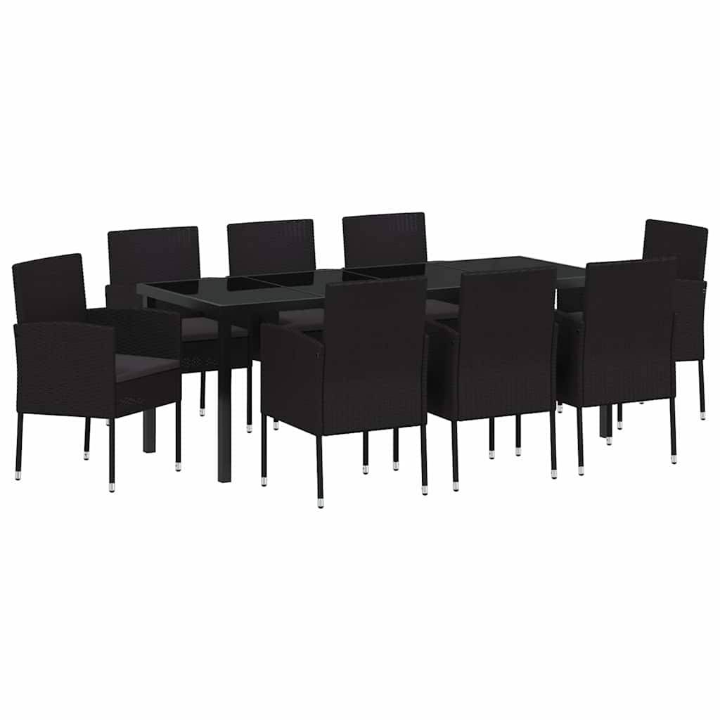vidaXL Garten Essgruppe mit Kissen 9 pcs Schwarz Poly-Rattan