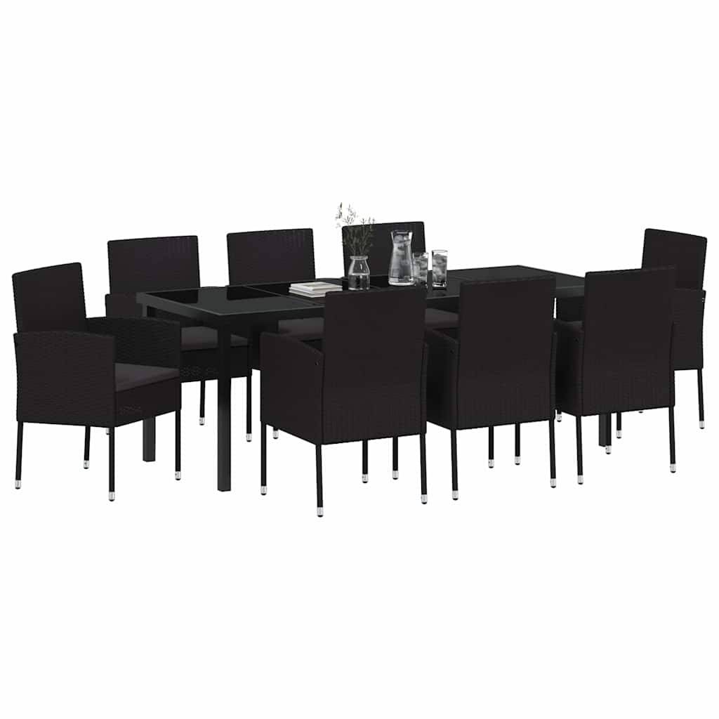 vidaXL Garten Essgruppe mit Kissen 9 pcs Schwarz Poly-Rattan