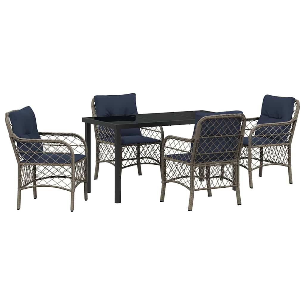 vidaXL Garten Essgruppe mit Kissen 5 pcs Grau und Schwarz Rattan