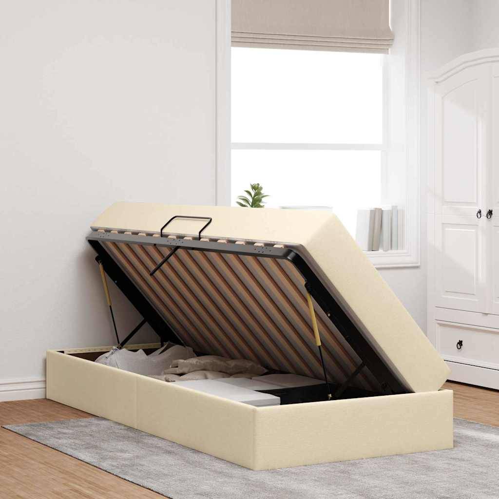 vidaXL Aufbewahrungsbett mit Matratze Creme 90 x 200 cm Polyester