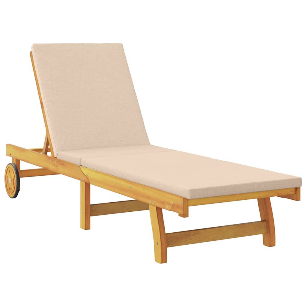 vidaXL Sonnenliege mit Kissen Beige Massivholz Akazie