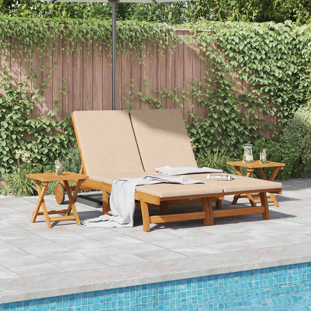 vidaXL Sonnenliege mit Kissen Beige Massivholz Akazie