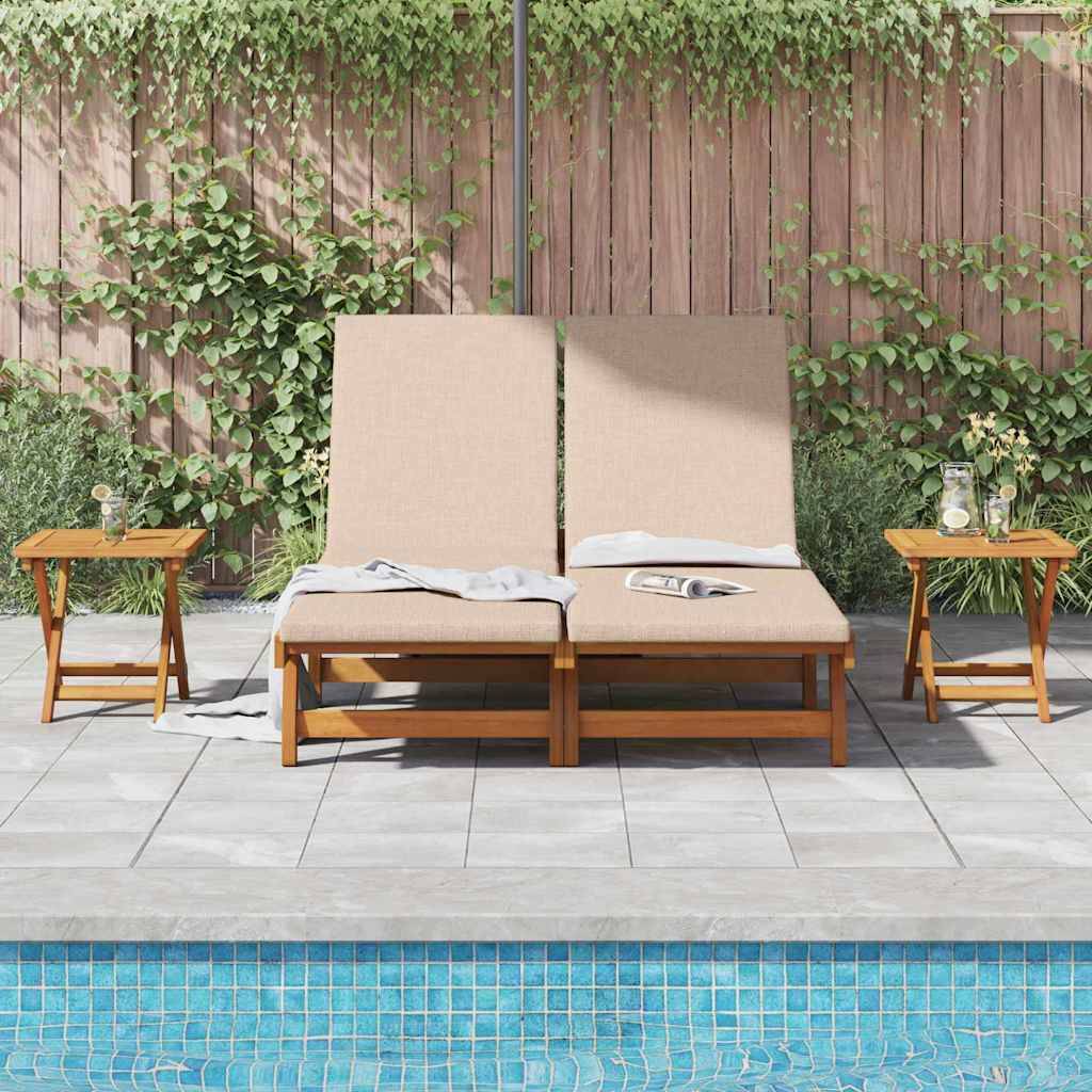 vidaXL Sonnenliege mit Kissen Beige Massivholz Akazie