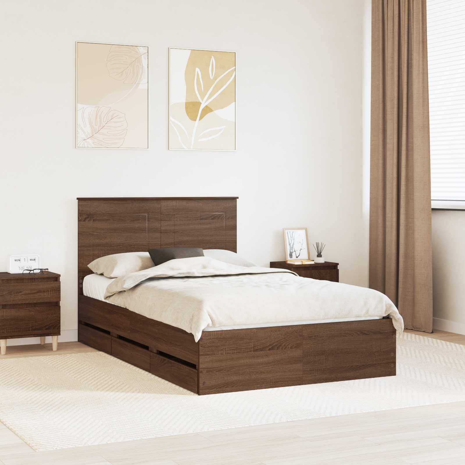 vidaXL Bettrahmen Braun Eichen-Optik 120 x 190 cm Ingenieurs Holz