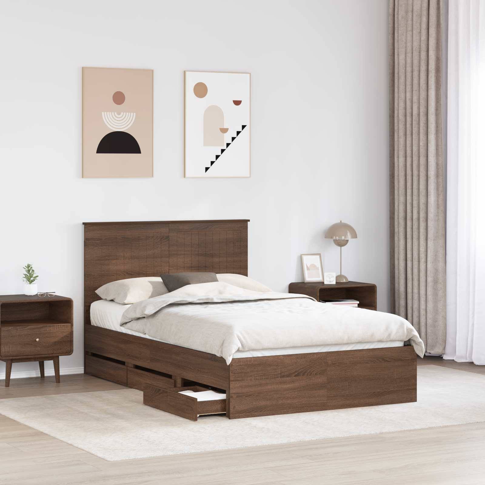 vidaXL Bettrahmen Braun Eichen-Optik 120 x 190 cm Ingenieurs Holz