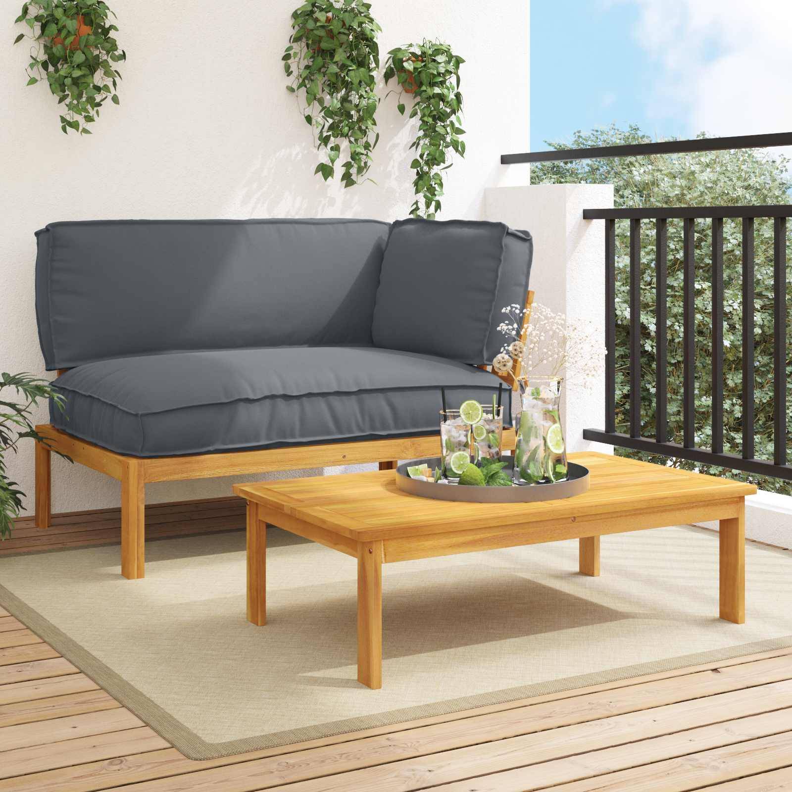vidaXL Sofa Set mit Kissen Uni 2 pcs Anthrazit Massivholz Akazie