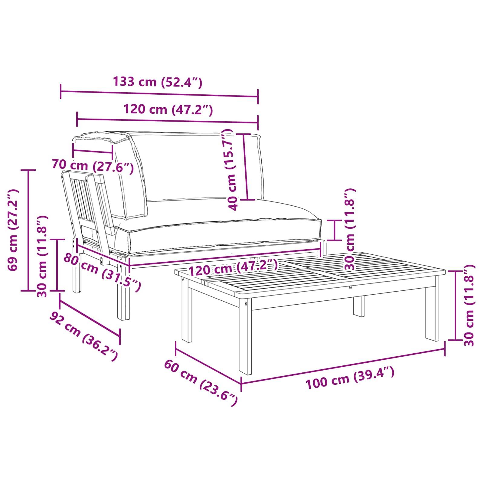 vidaXL Sofa Set mit Kissen Uni 2 pcs Taupe Massivholz Akazie