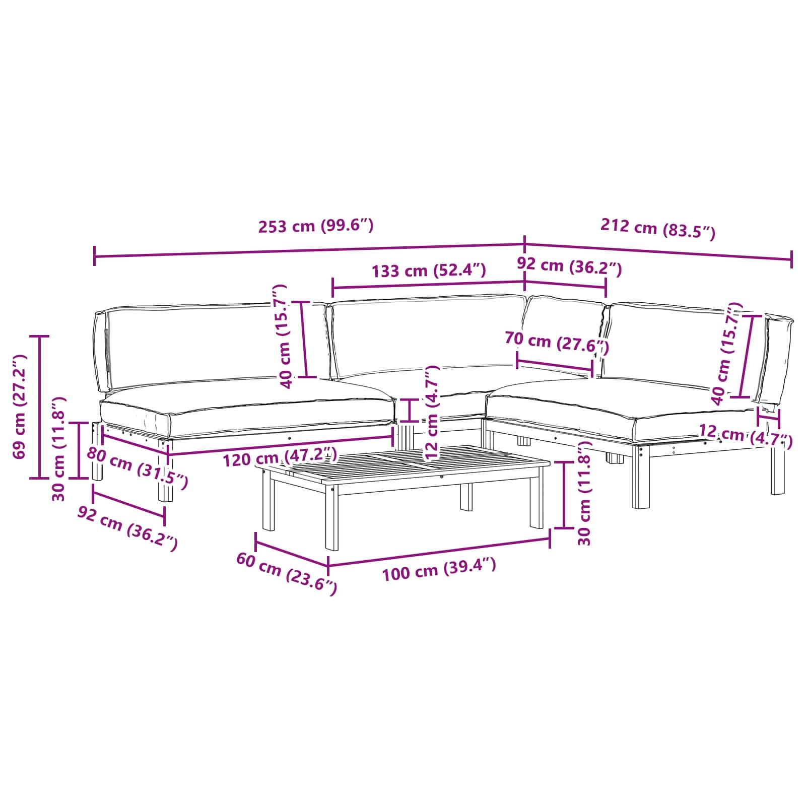 vidaXL Sofa Set mit Kissen Uni 4 pcs Anthrazit Massivholz Akazie