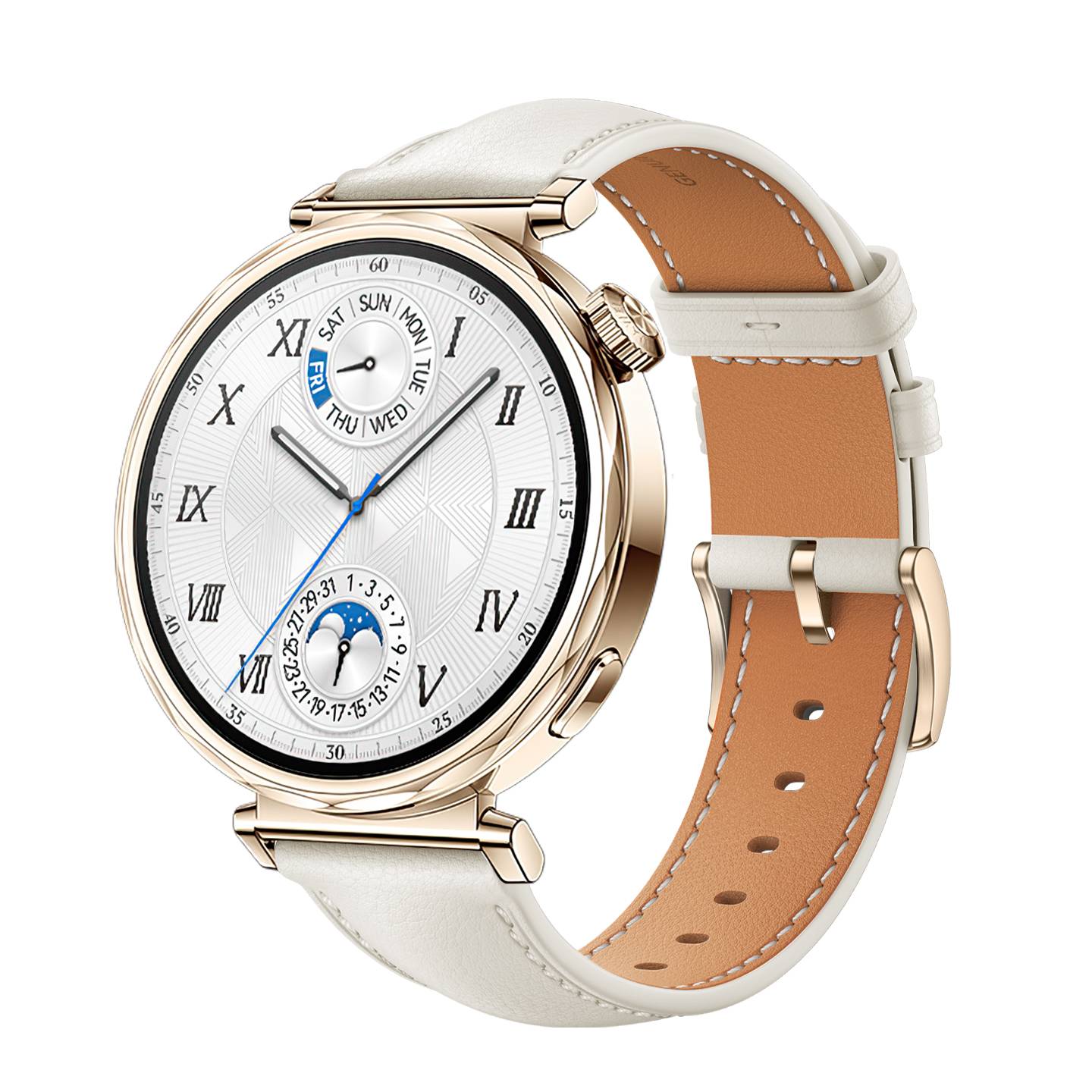 Uhrenarmband aus Leder für Huawei Watch GT5 – 18 mm White + Gold