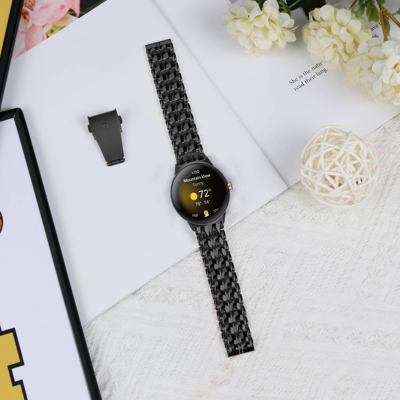 Google Pixel Watch Metallarmband Schlank und elegant Black