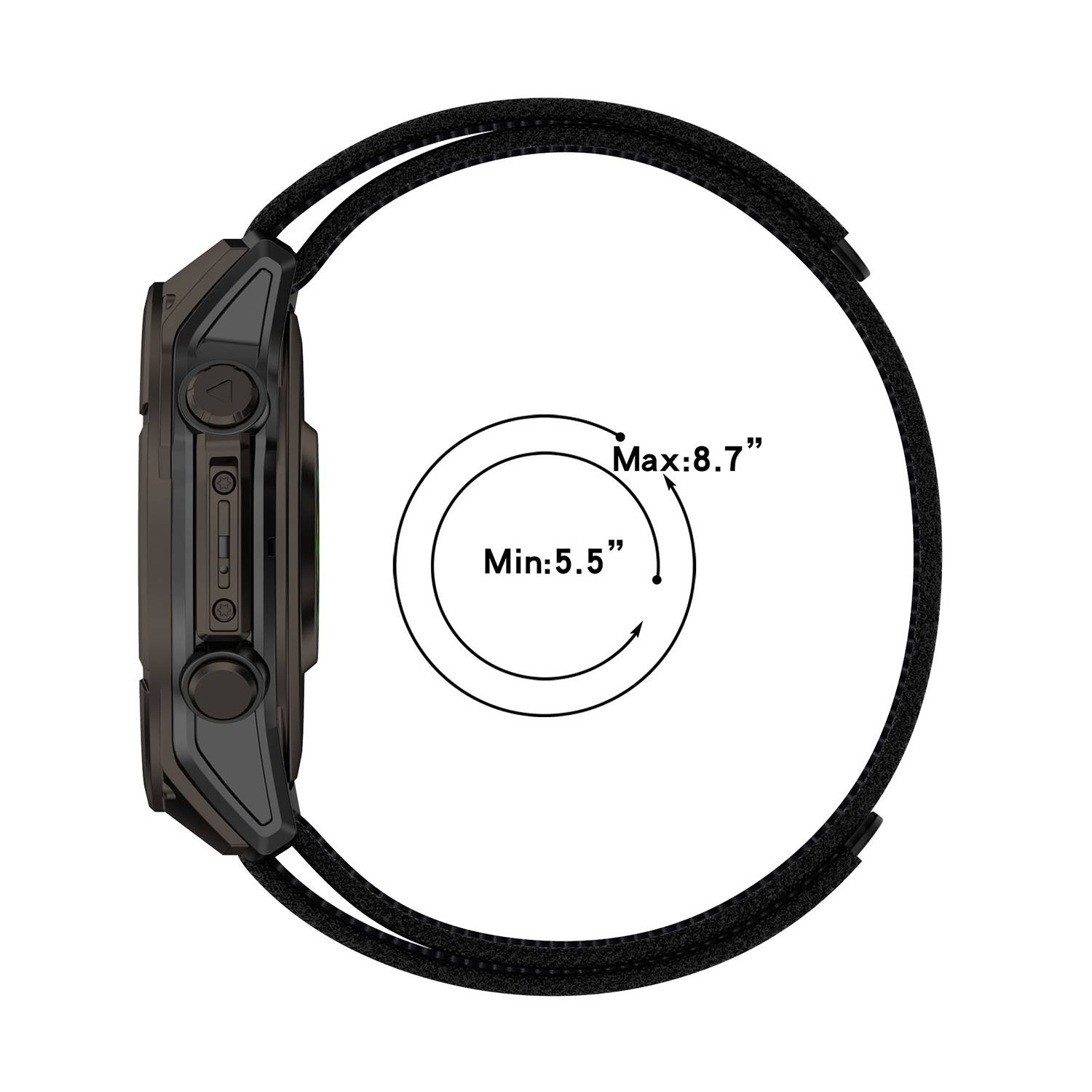 Garmin Nylon-Uhrenarmband mit Klettverschluss – 26 mm, Schwarz Grey