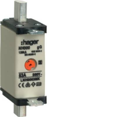 Hager Sicherungseinsatz NH000 LNH0063MK 500V gG 63A Kombimelder isol. Lasche Install.Baumaterial