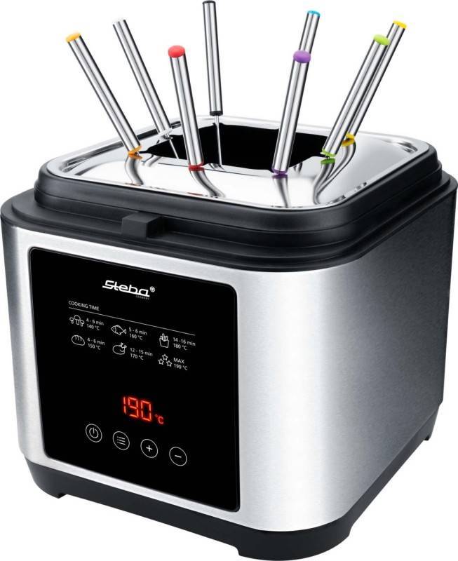 Steba DF 150 F Fritteuse/Fondue-Set 1200W 2,5L bis 190°C 8 Fonduegabeln Hausgeräte Kleingeräte