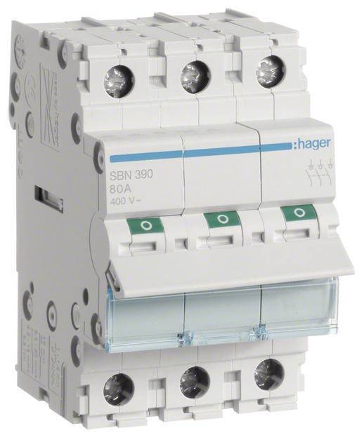 Hager Ausschalter 100A 3Schließer SBN390 400VAC 3PLE Install.Baumaterial Zählerschr./Verteilg