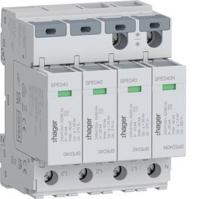 Hager Überspannungsableiter 4P T2 SPE440 TNS/TT Uc 275V In 20kA Imax 40kA Install.Baumaterial