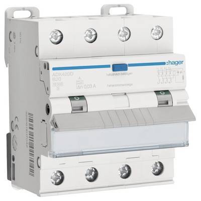 Hager Fi-LS 4P 10kA B-20A 30mA ADX420D Typ A Install.Baumaterial Zählerschr./Verteilg