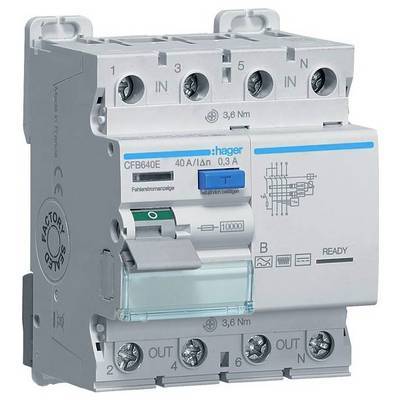 Hager Fi-Schalter 4polig 10kA CFB640E 40A 300mA Typ B 230/400V Install.Baumaterial