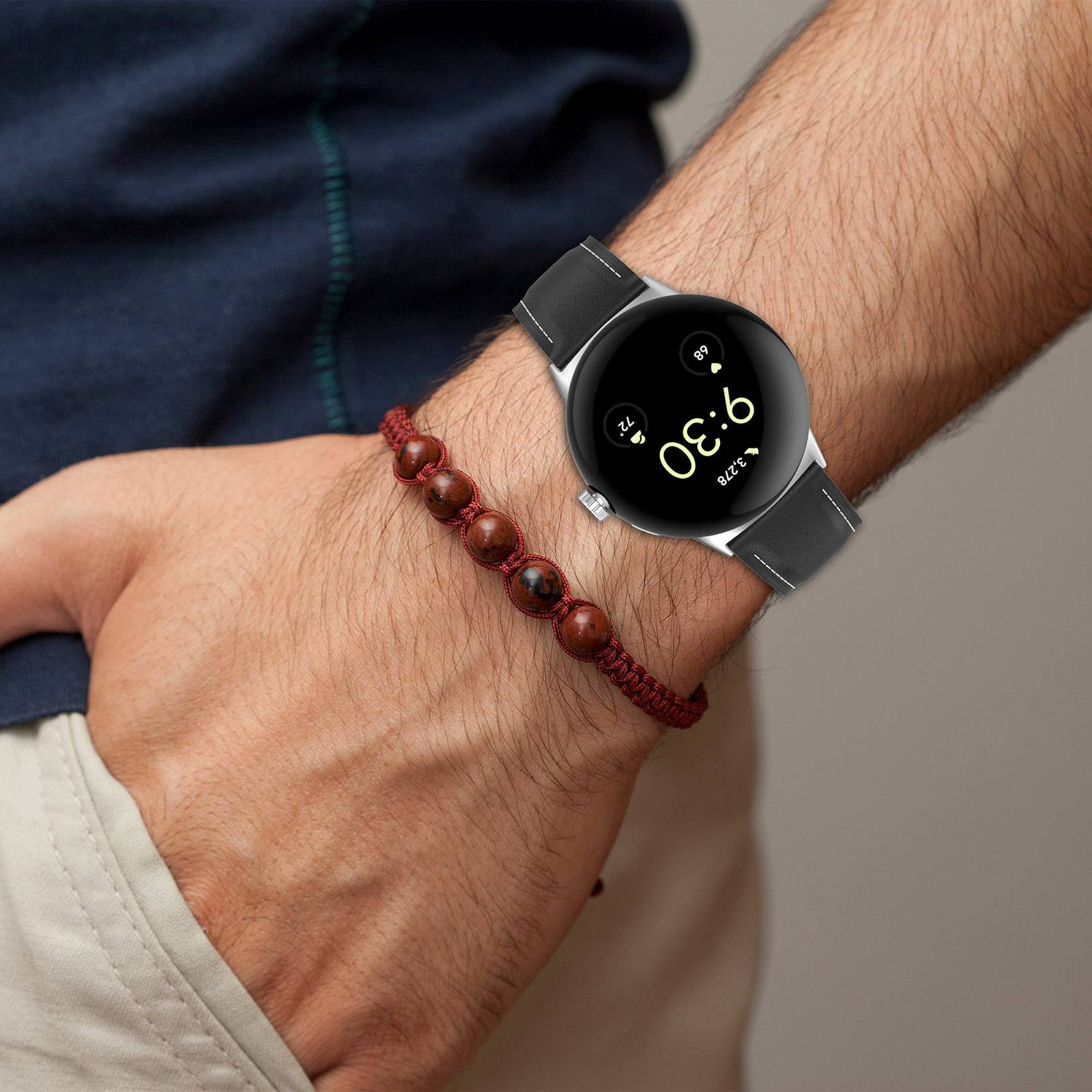 Uhrenarmband aus echtem Leder, 20 mm, für Google Pixel Watch 1/2 Black