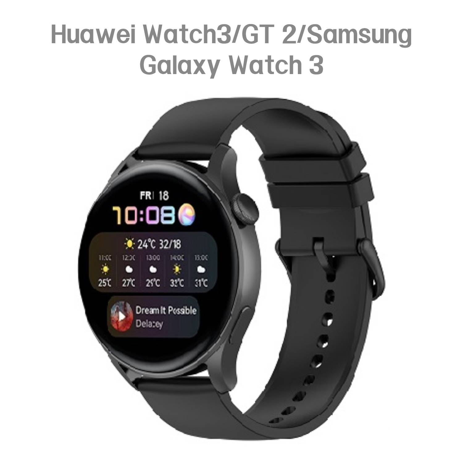 Silikonarmband für Huawei Watch 3/GT 2 und Samsung Galaxy Watch 3 Black