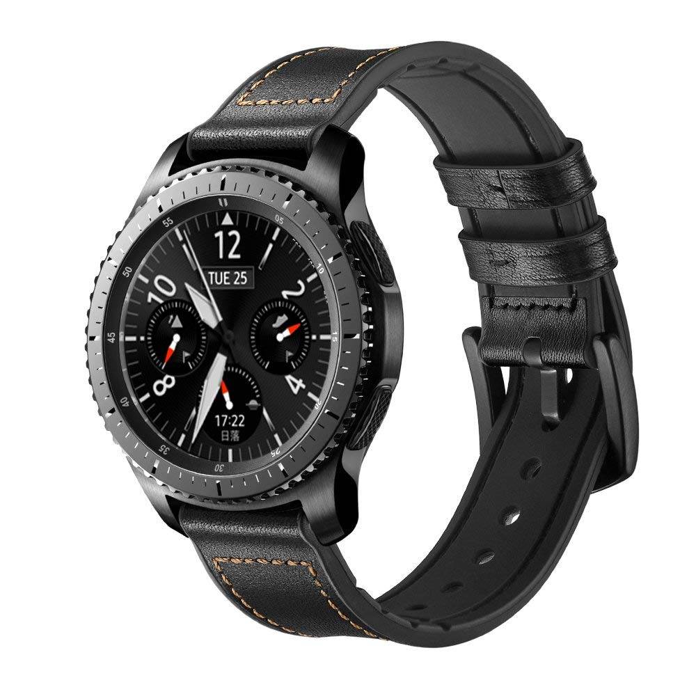 Armband für Samsung Gear S3 Classic, Frontier, Galaxy Watch 22 mm Leder Schwarz