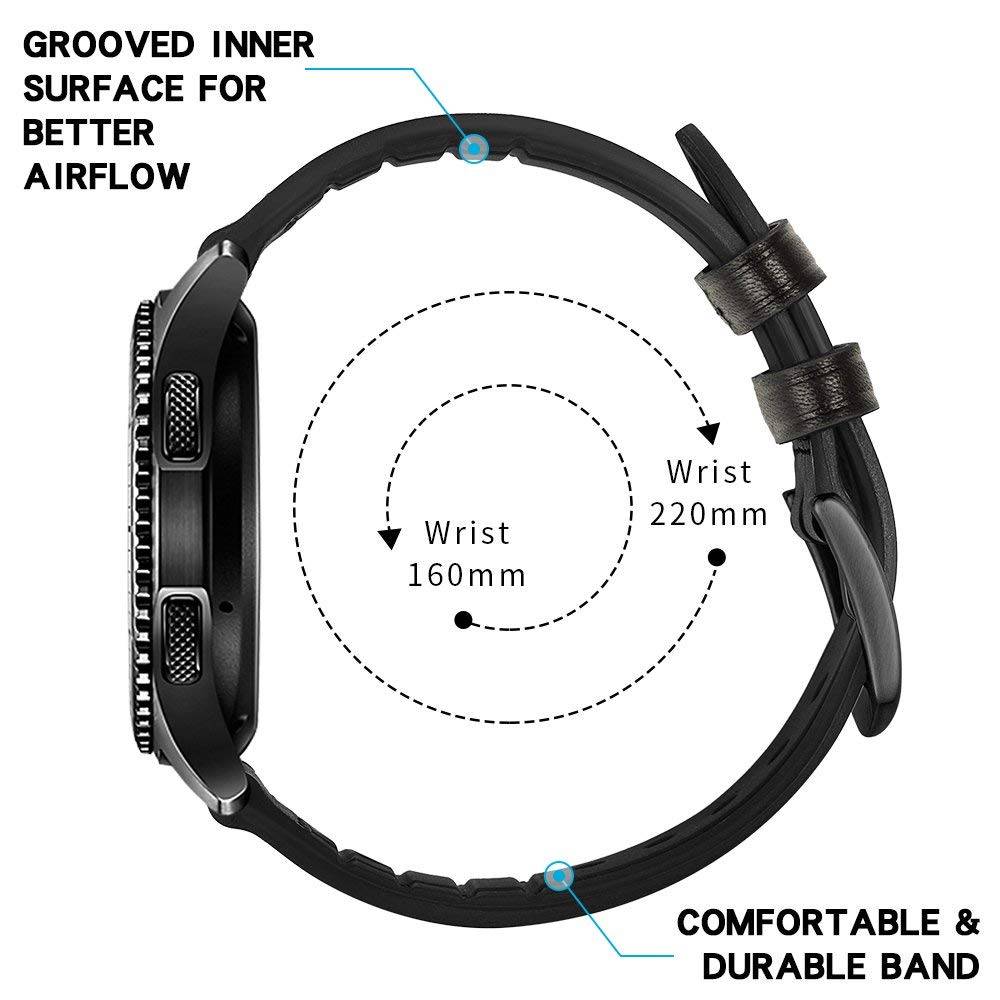 Armband für Samsung Gear S3 Classic, Frontier, Galaxy Watch 22 mm Leder Schwarz
