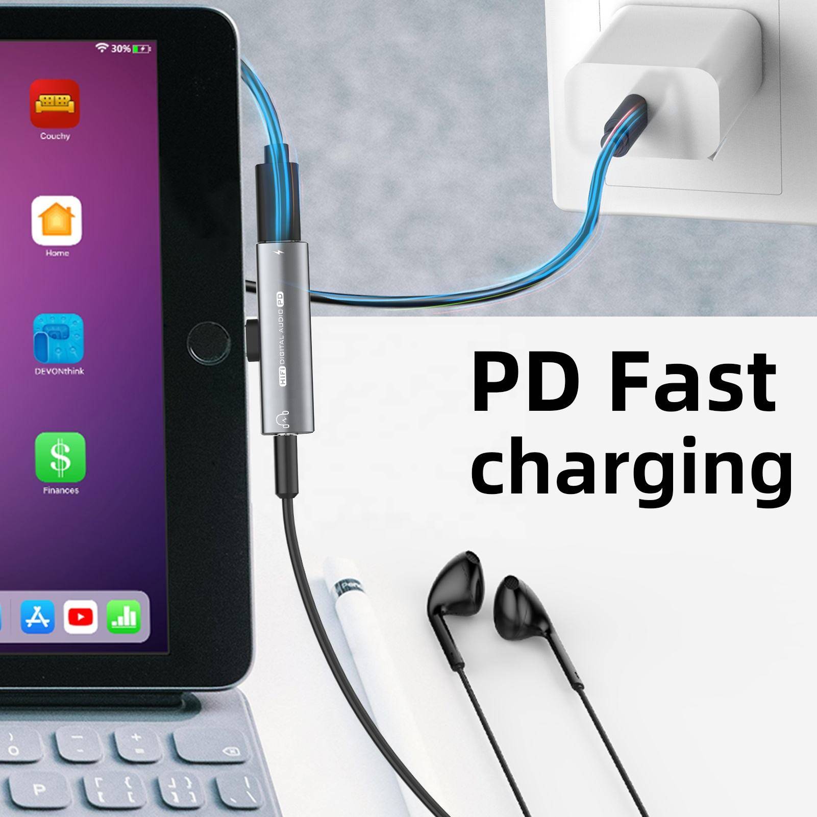 USB-C-zu-3,5-mm-Adapter für Kopfhörer und Ladegerät Grey