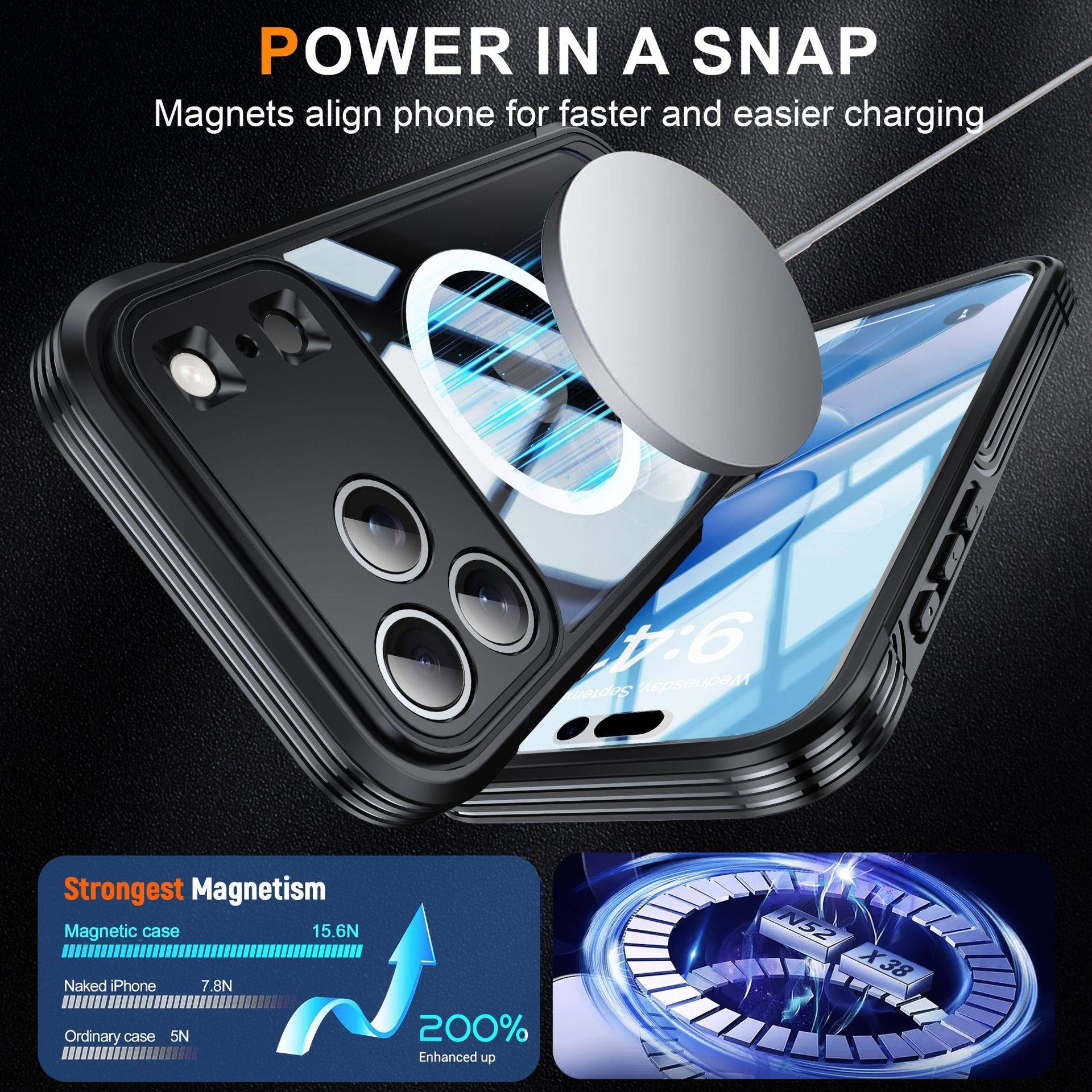 Dreifach geschützte 9H Glas Handyhülle kompatibel mit iPhone 17 Pro – Orange