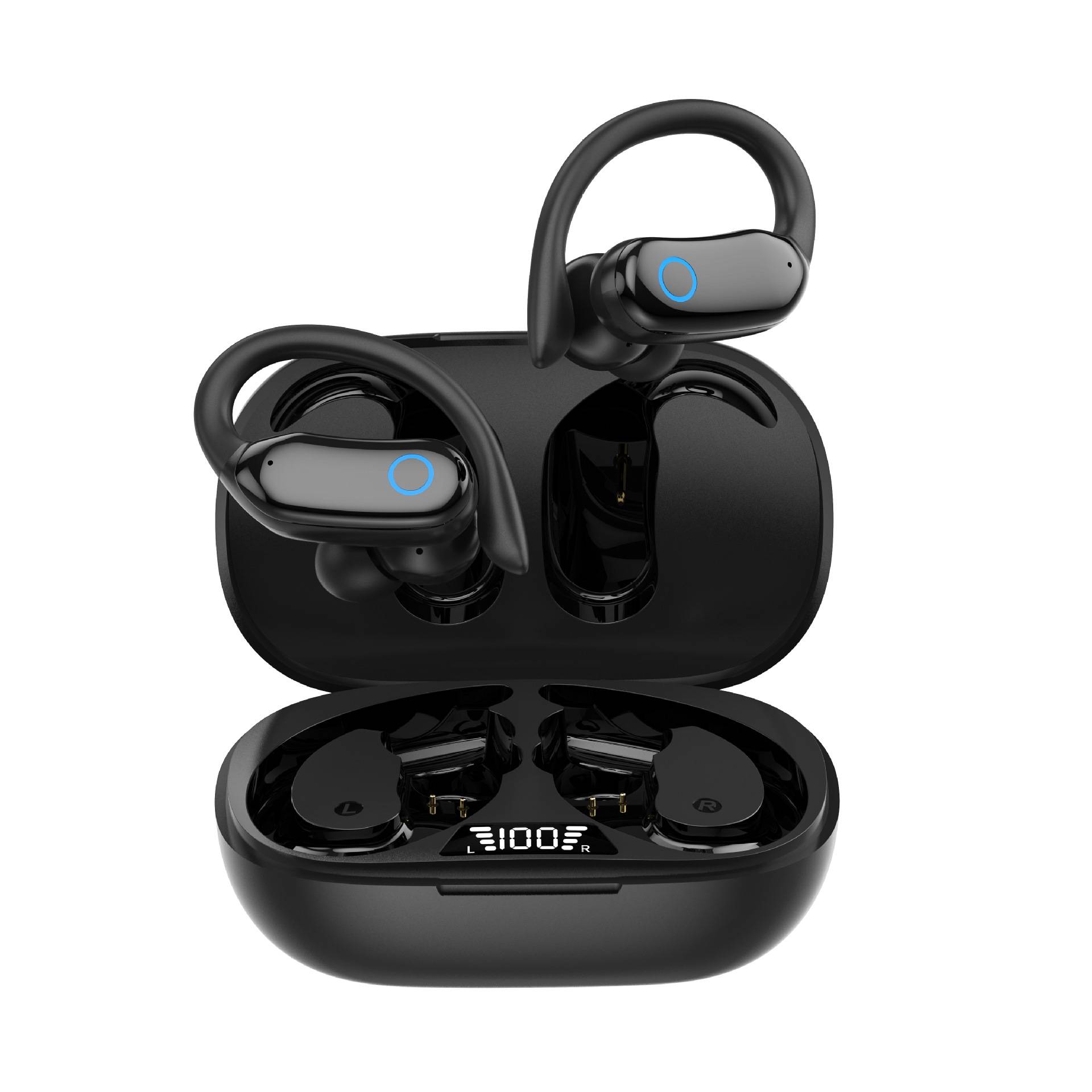 Kabelloser Sportkopfhörer mit Ohrhaken IPX7 wasserdicht Black